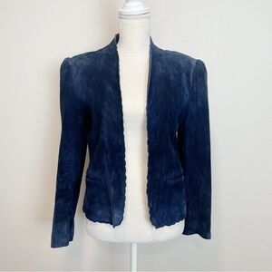 Vintage Casual Corner Genuine Blue Suede Leather Blazer Scalloped Small